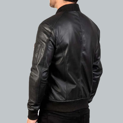 Bomber Leather Jacket Men Black