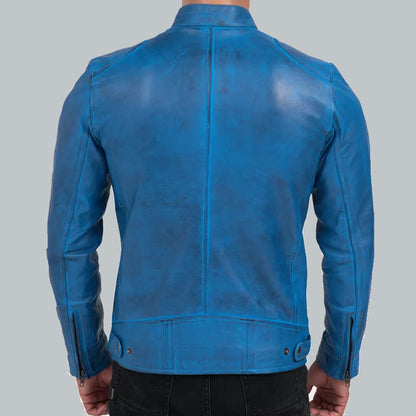 Cafe Racer Blue Leather Jacket Men