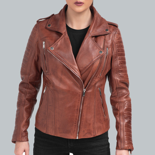 Women Brown Leather Motorcycle Jacket